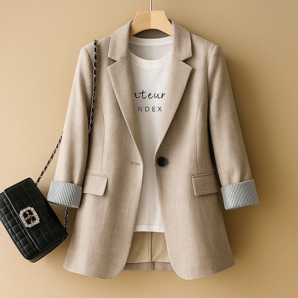 Notched Lapel Single Button Roll Up Cuff Lightweight Blazer