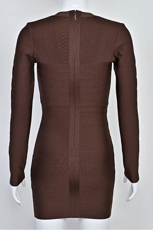 Lisa Long Sleeve Bandage Mini Dress - Chocolate Brown