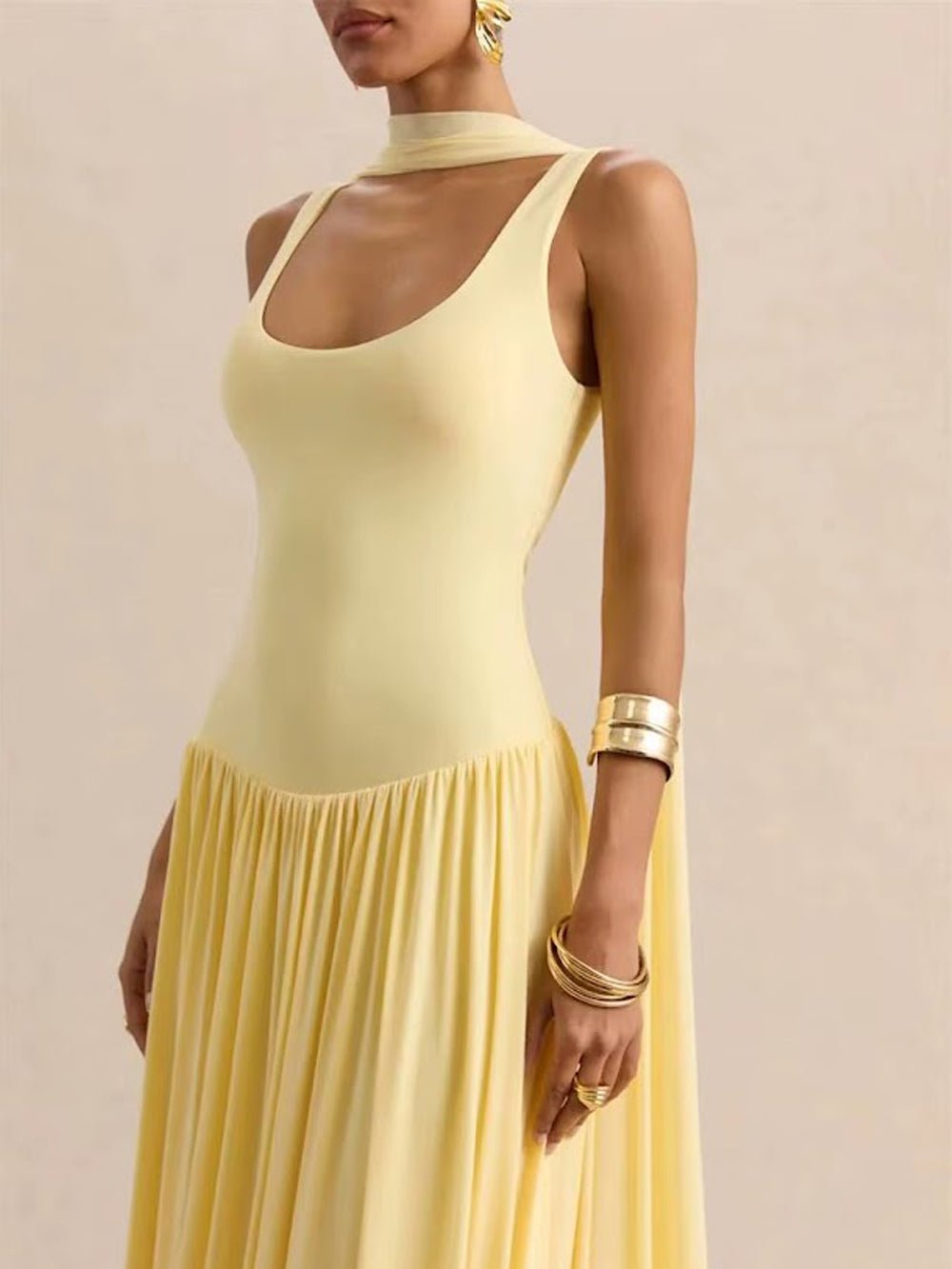 Luna Pleated Drop Waist Maxi Dress