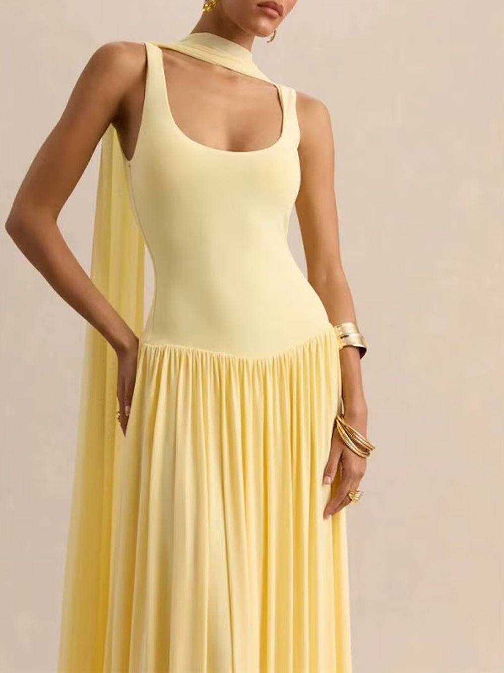 Luna Pleated Drop Waist Maxi Dress