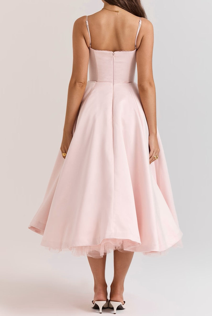 Satin Tulle Midi Dress