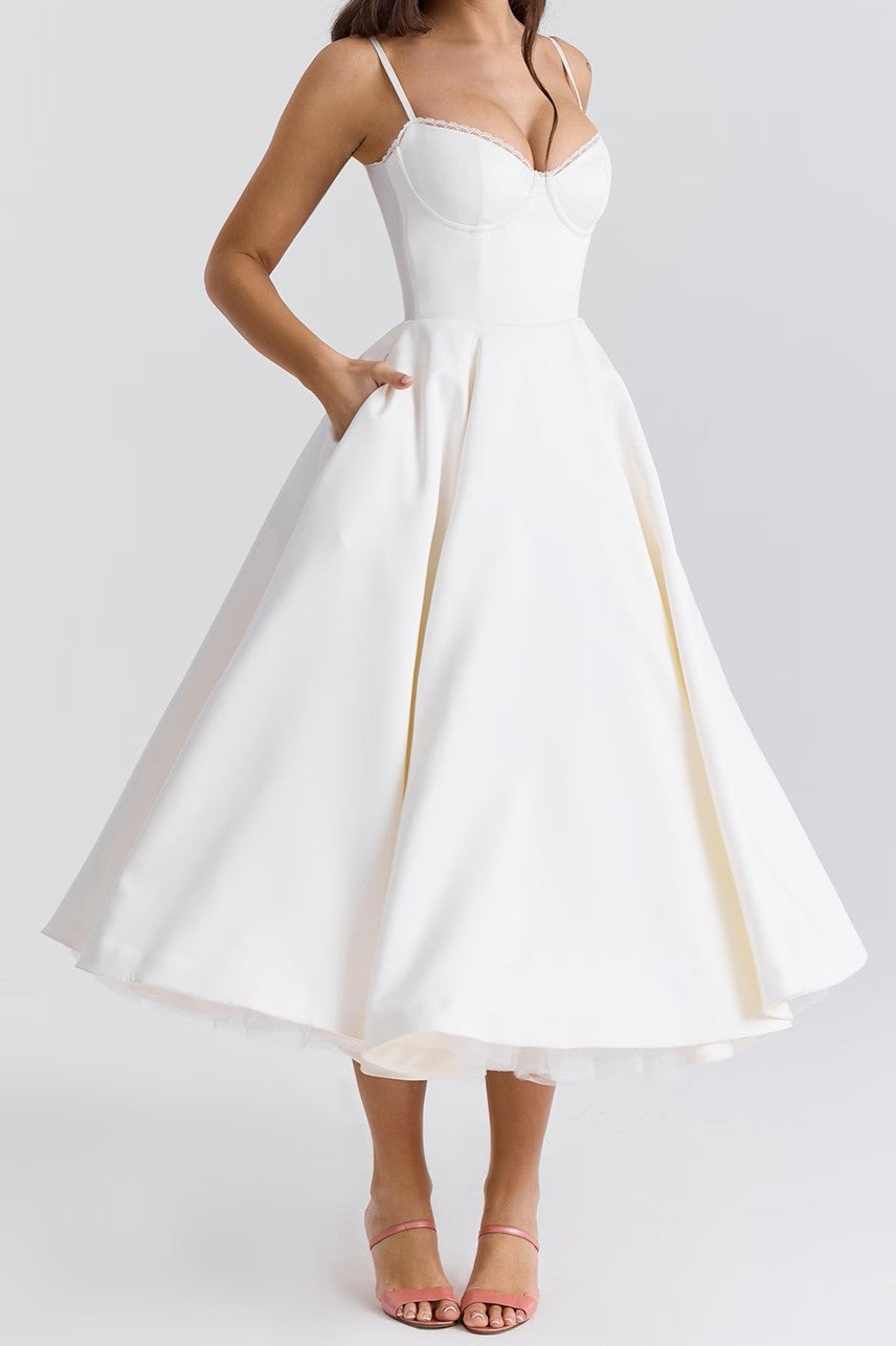 Satin Tulle Midi Dress