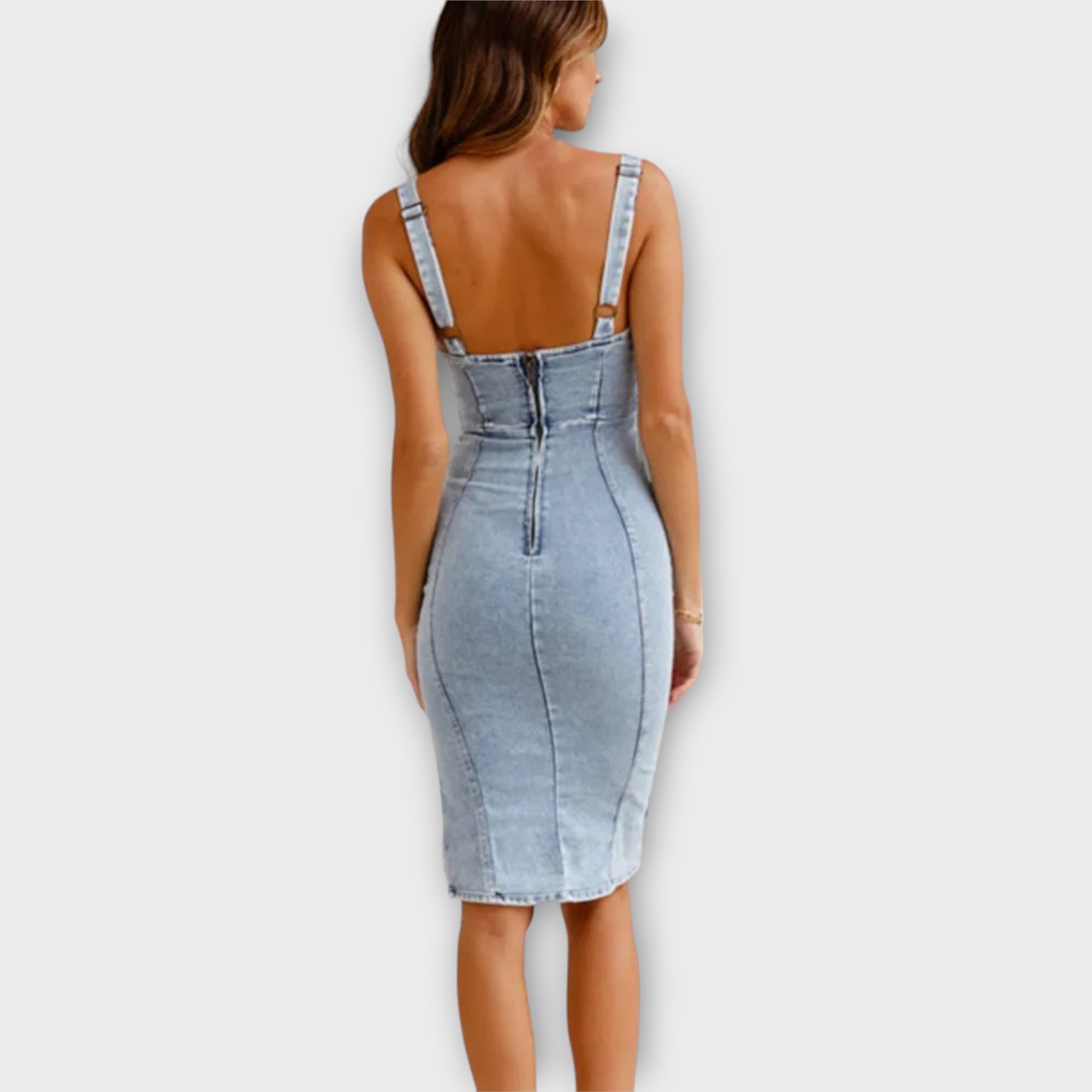 Paola Statement Denim Dress with Adjustable Straps Everyday Luxe Edit