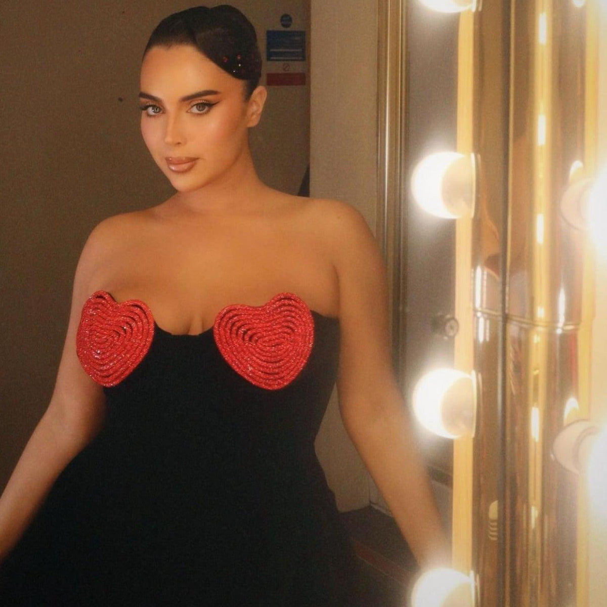 Black Strapless Heart Beaded Cup Velvet Corset Mini Dress