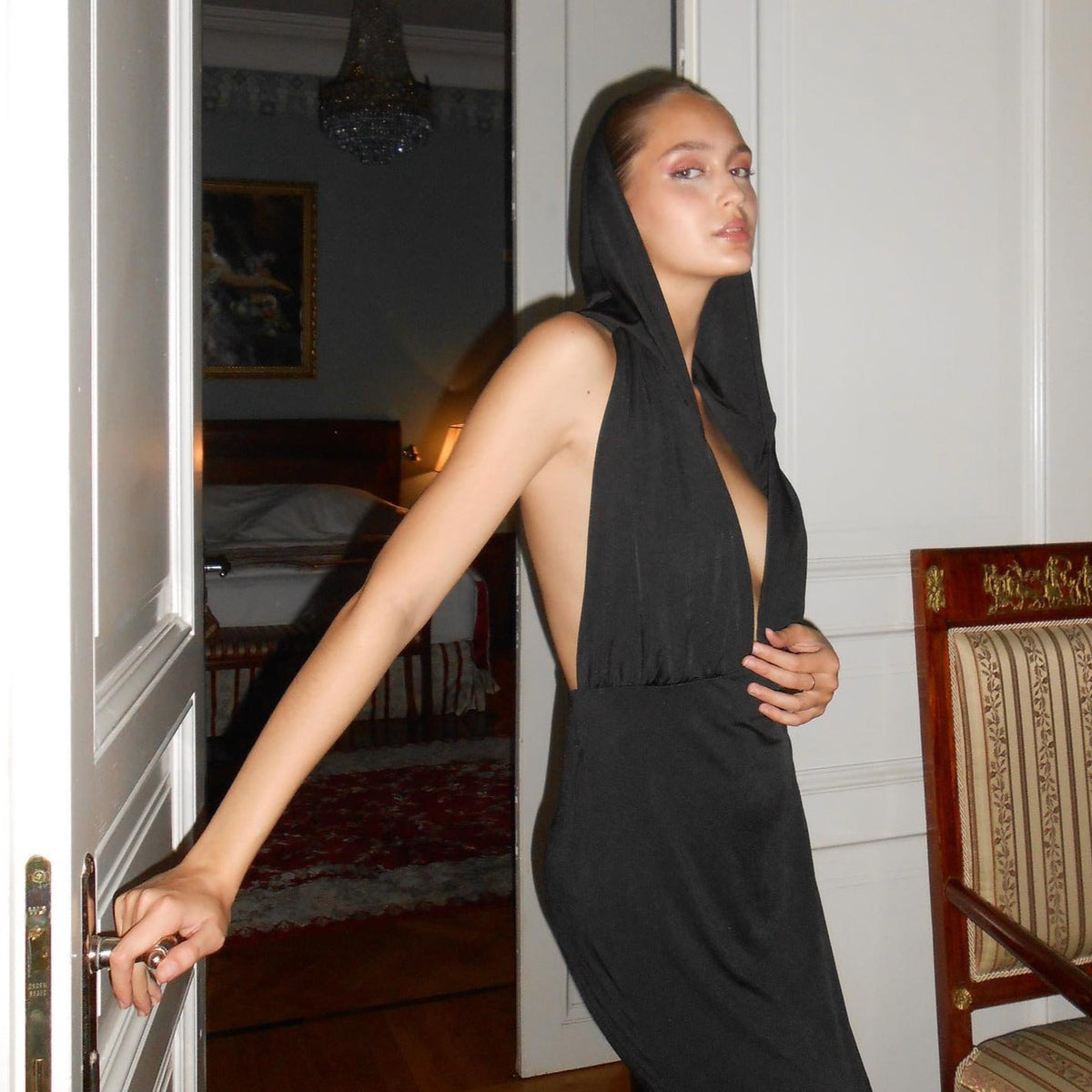 Black Hooded Open Back Sleeveless Bodycon Maxi Dress 7