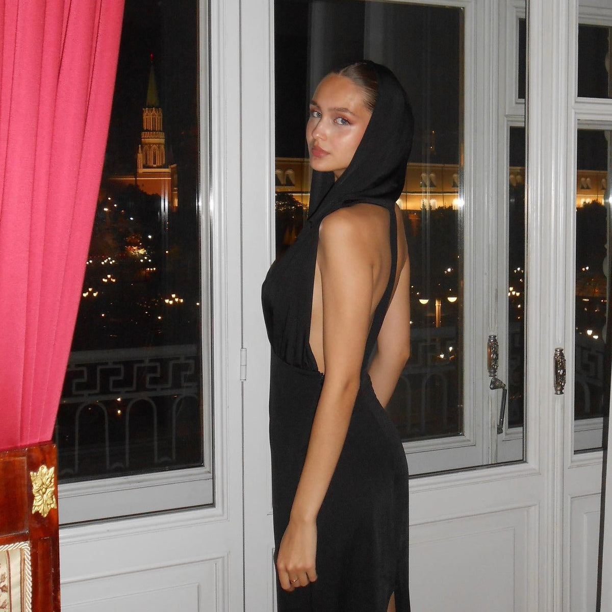 Black Hooded Open Back Sleeveless Bodycon Maxi Dress 8