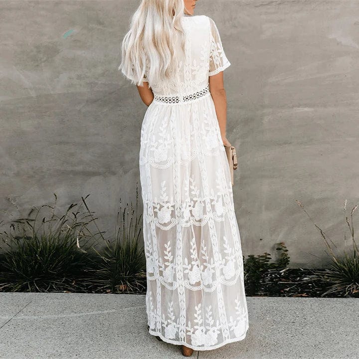 Cerise Minimalist Maxi Lace Ibiza Dress Elevated Occasion Wear