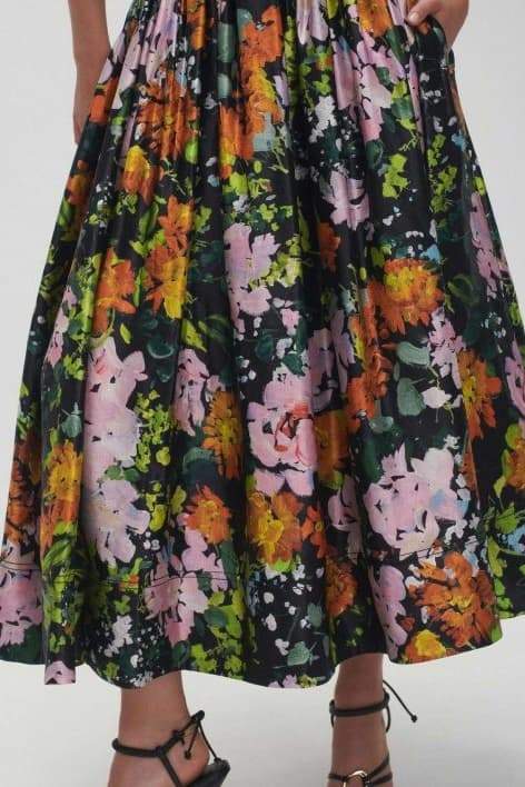 Melisa Premium Printed Midi Dress with V Neck and Puff Sleeves Elevated Occasion Wear