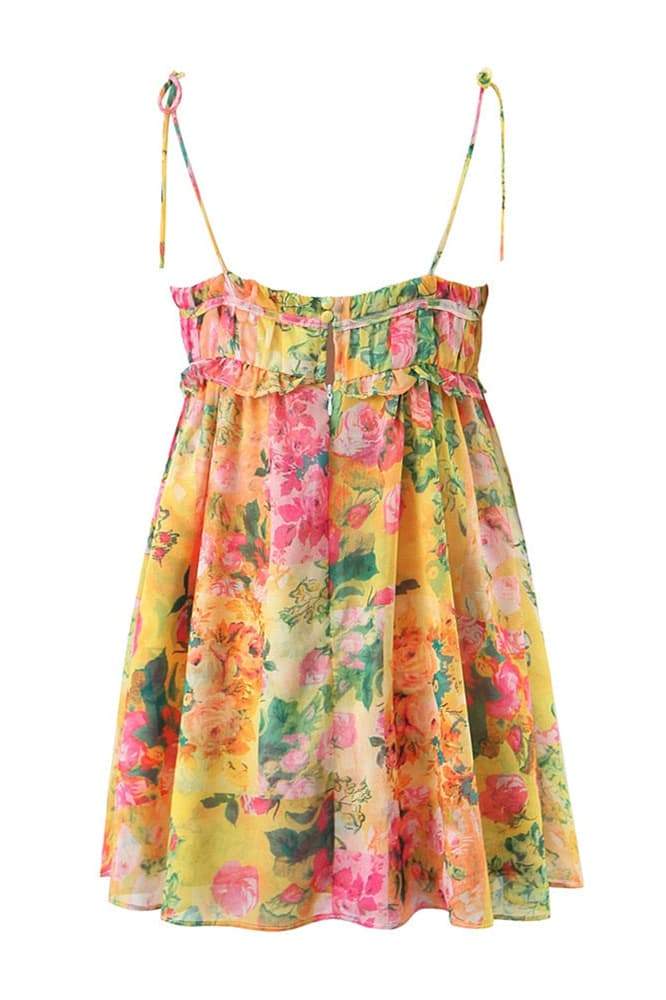 Leonor Minimalist Chiffon Mini Dress with Floral Print Evening Wear Edit