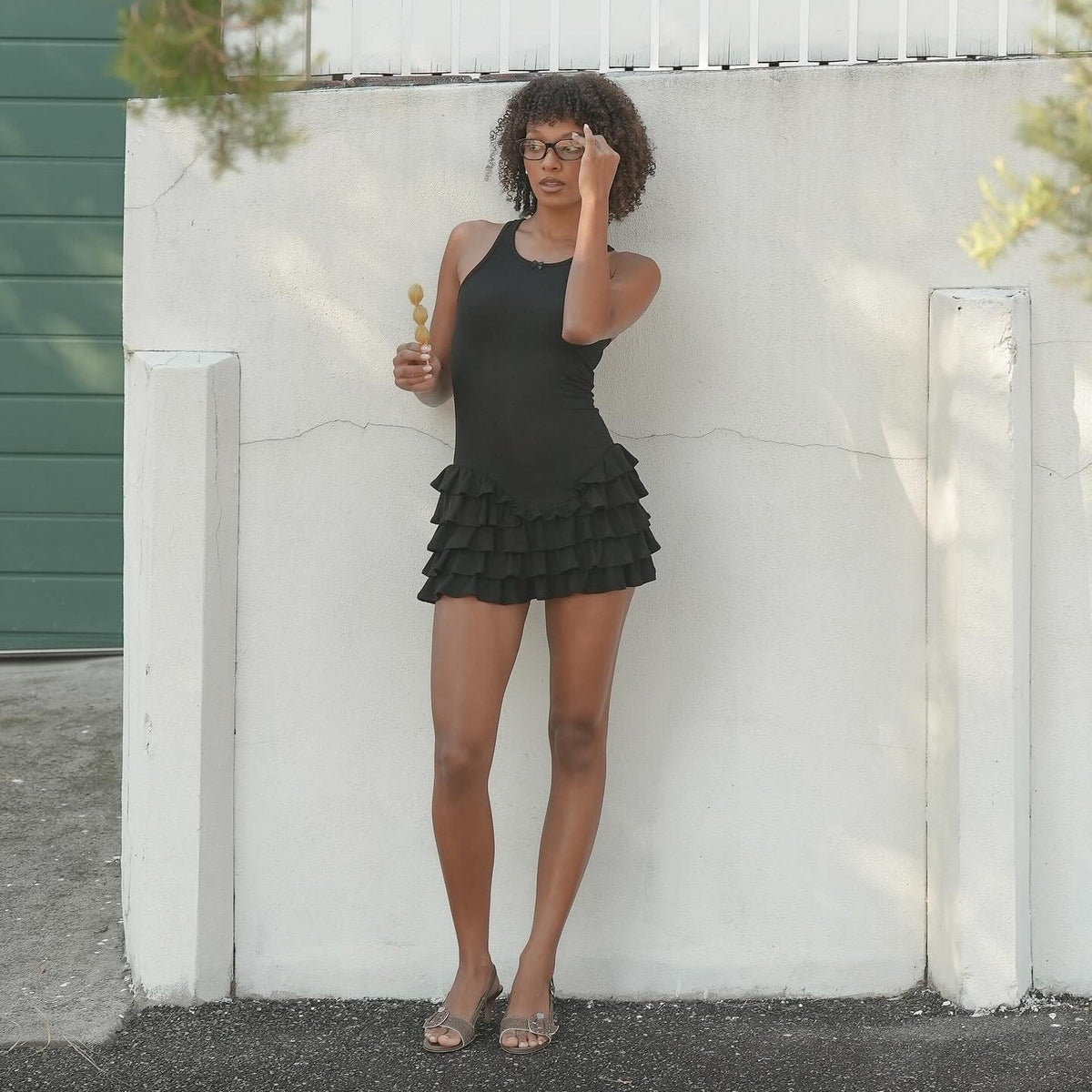 Scoop Neck Ribbed Tank Tiered Ruffle Hem Mini Dress 4