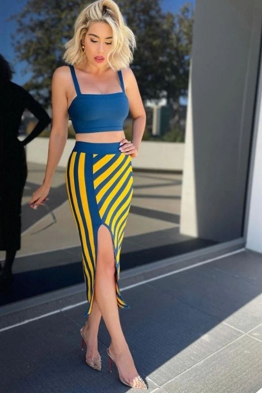 Nadia Bandage Crop Top and Midi Skirt Set - Royal Blue