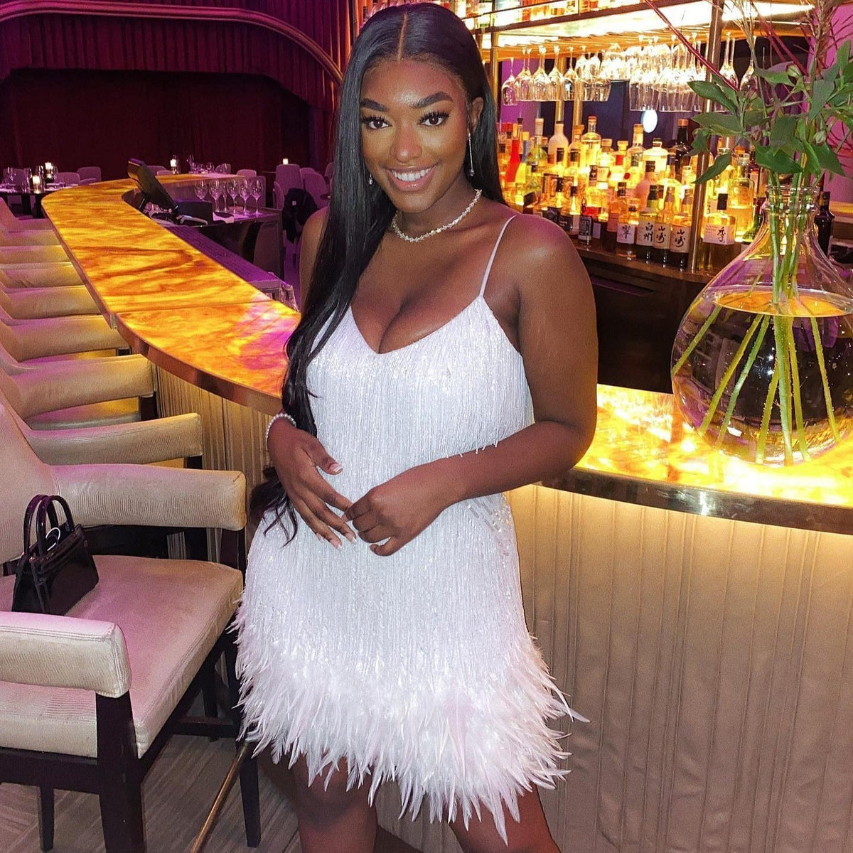 Spaghetti Strap Tiered Fringe Feather Hem Bodycon Mini Dress