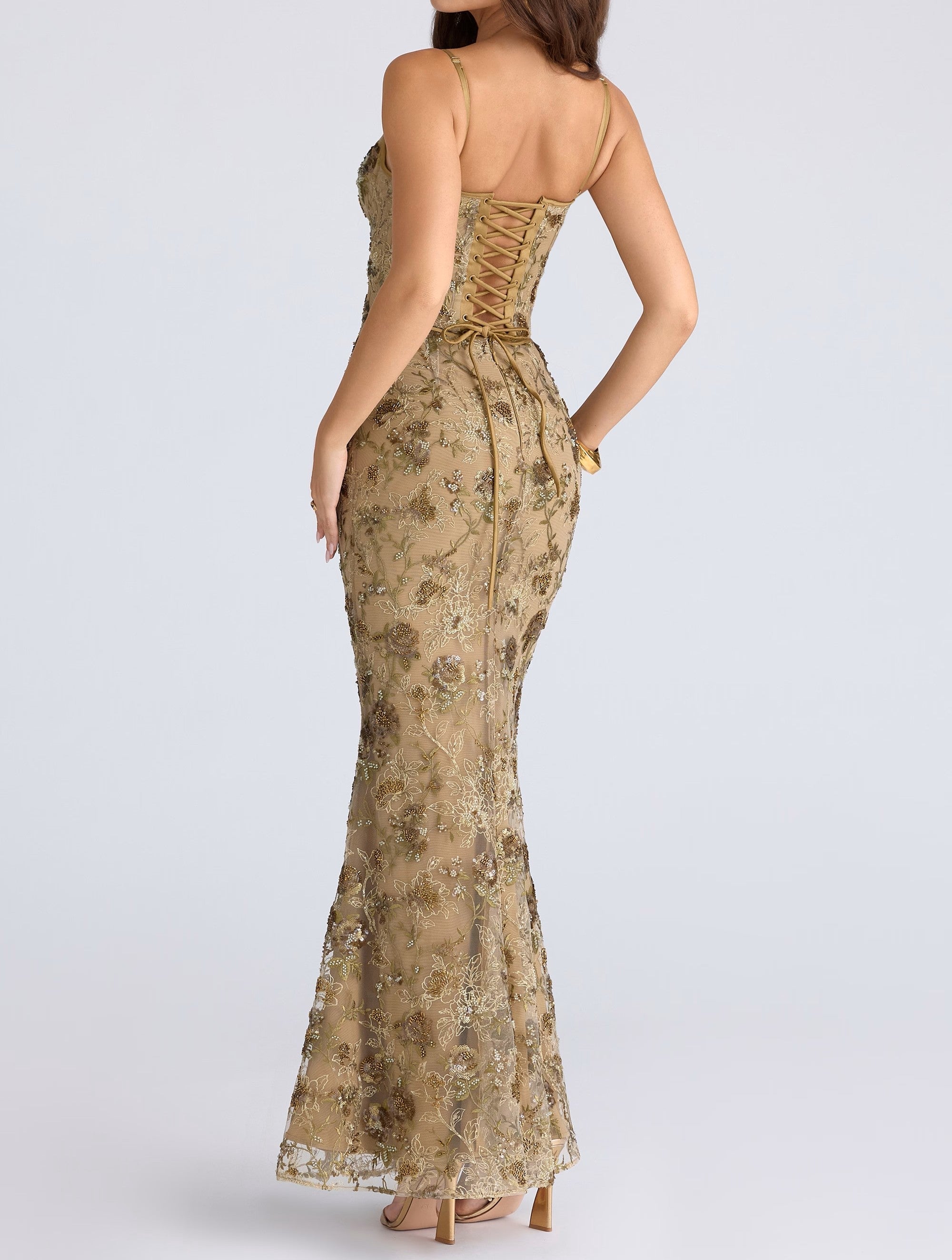Beaded Embellished Corset Maxi Dress