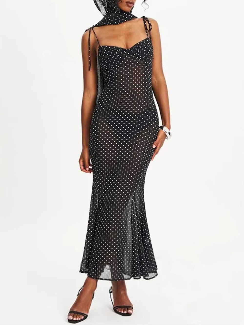 Odette Polka Dot Mesh Midi Dress