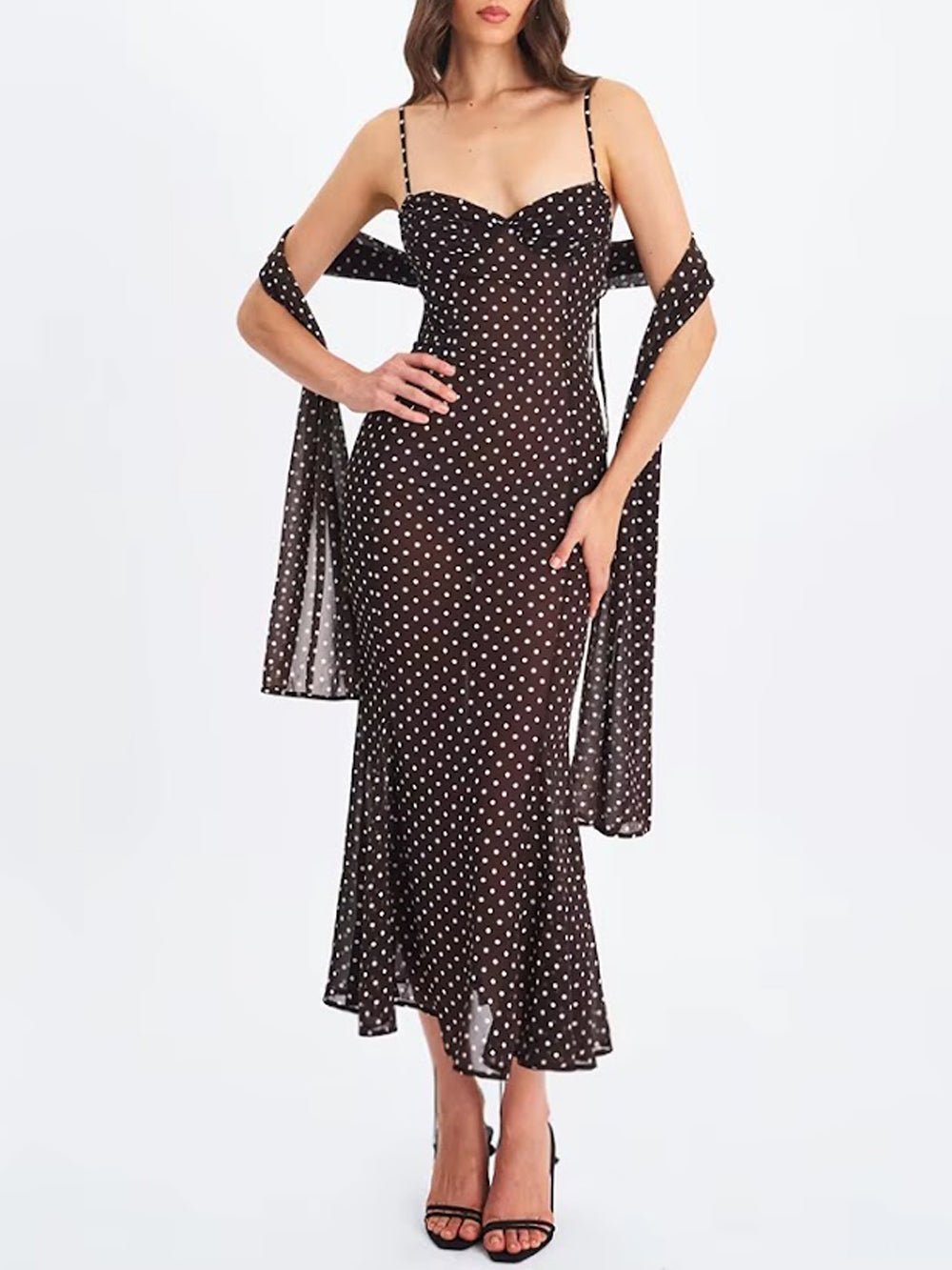 Odette Polka Dot Mesh Midi Dress