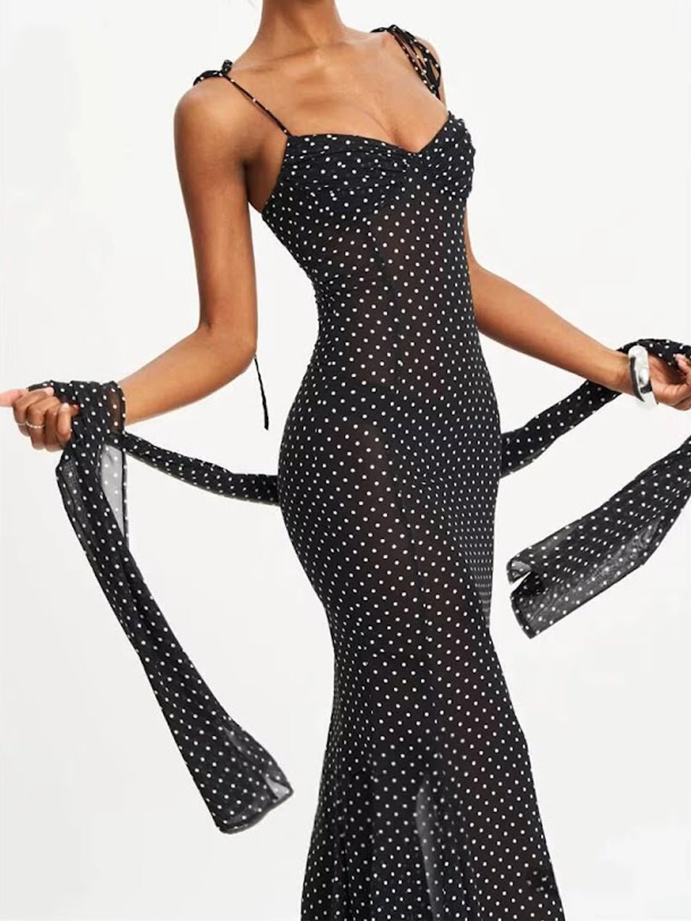 Odette Polka Dot Mesh Midi Dress