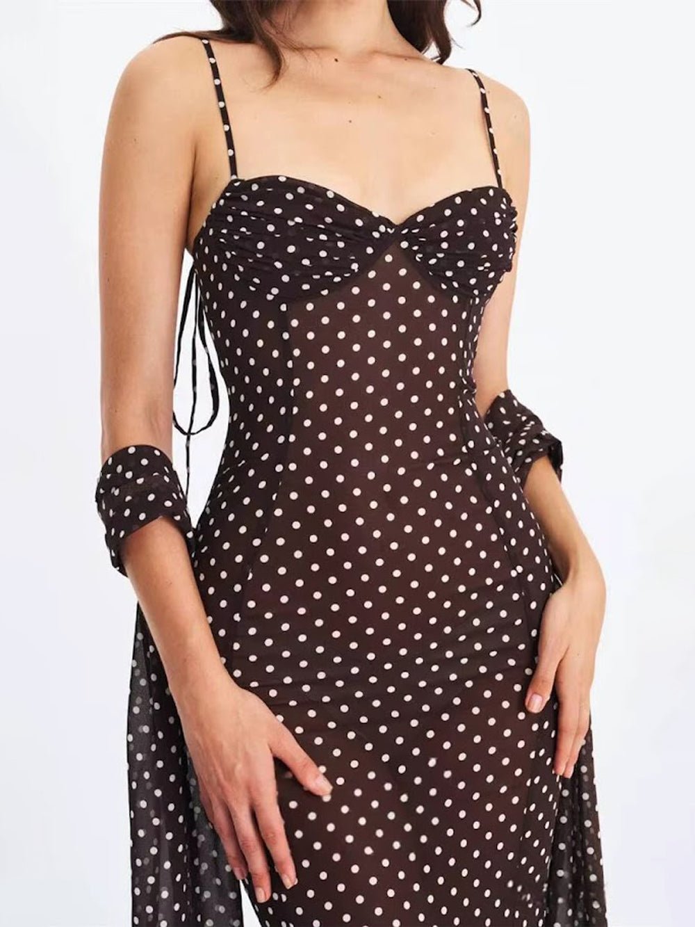 Odette Polka Dot Mesh Midi Dress