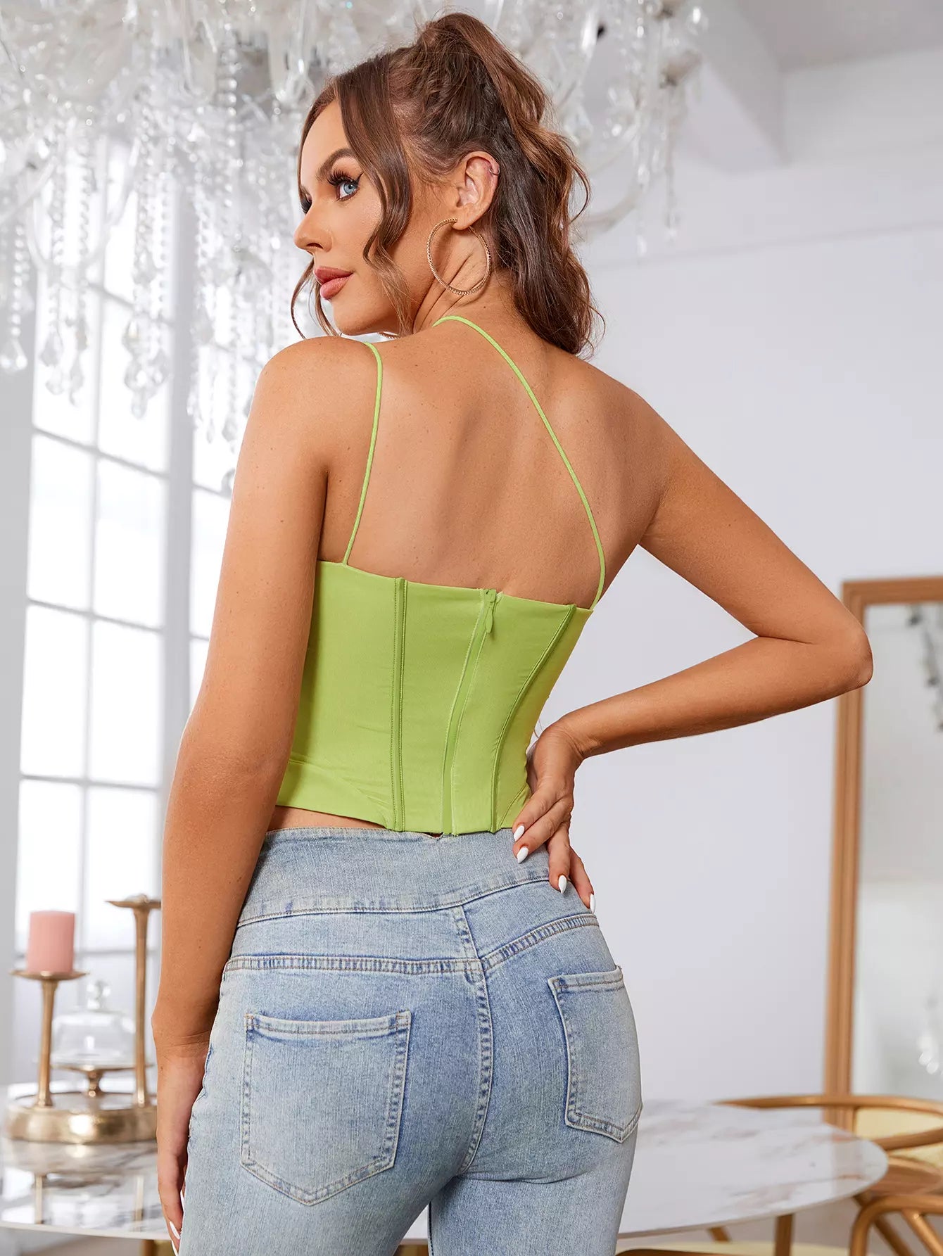 One Shoulder Asymmetrical Hem Mesh Top