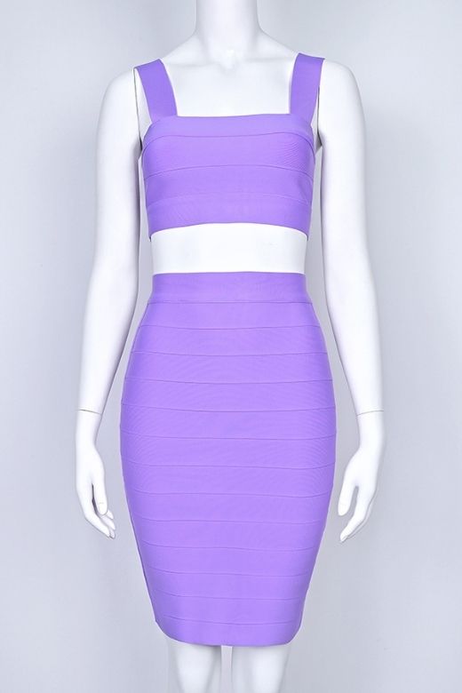 Ophelia Bandage Crop Top and Skirt Set - Violet