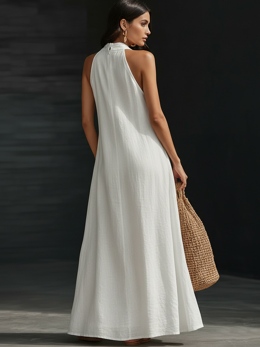 Halter Neck Deep V Sleeveless Flowy A-Line Maxi Dress 2