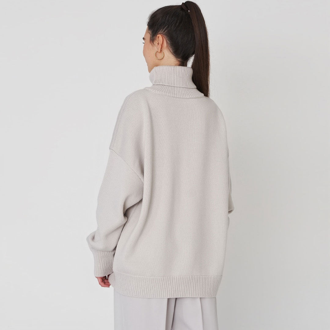 Gray Turtleneck Long Sleeve Oversized Rib Knit High-Low Sweater