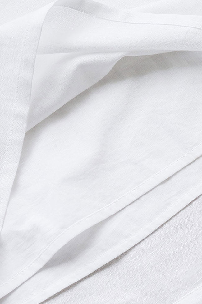 White Spaghetti Strap Straight Neck Linen Shift Mini Dress