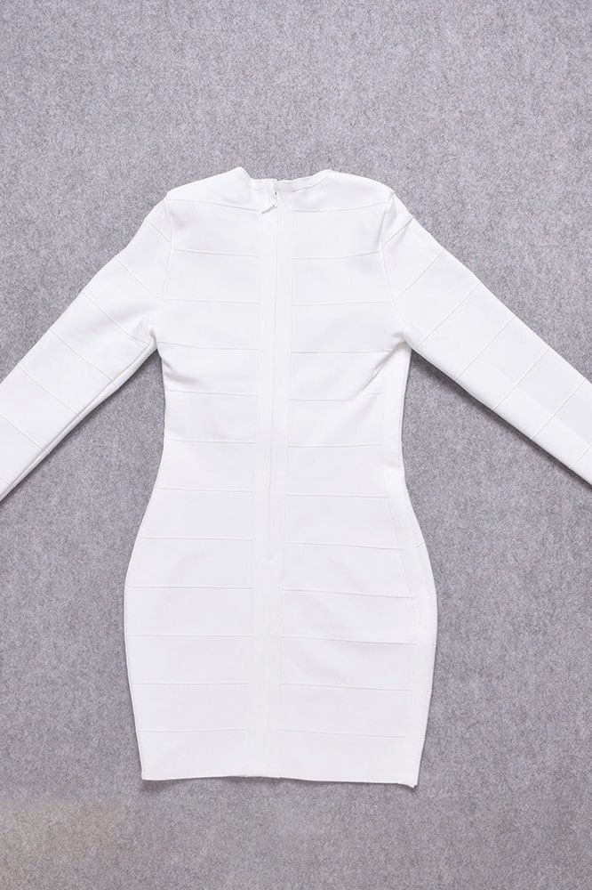 Pamela Long Sleeve Bandage Mini Dress - White Pearl (Sale)