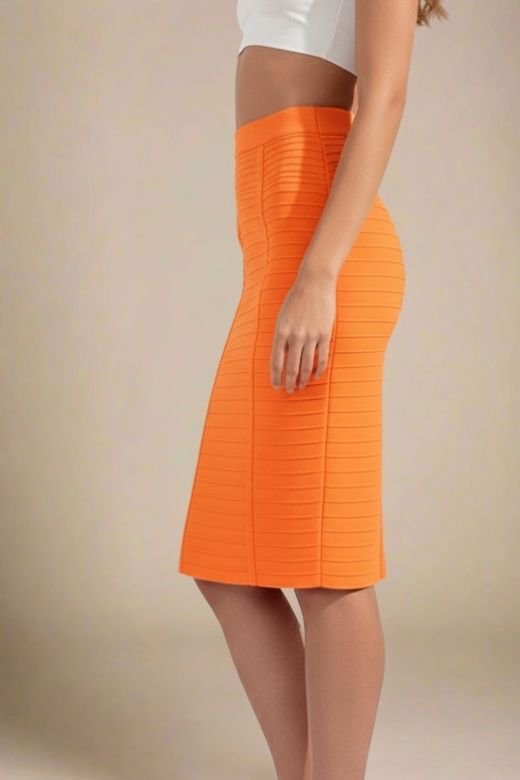 Pencil Bandage Knitted Knee Length Skirt - Apricot Orange