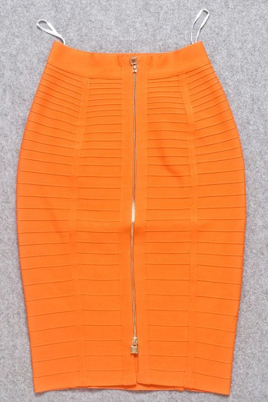 Pencil Bandage Knitted Knee Length Skirt - Apricot Orange
