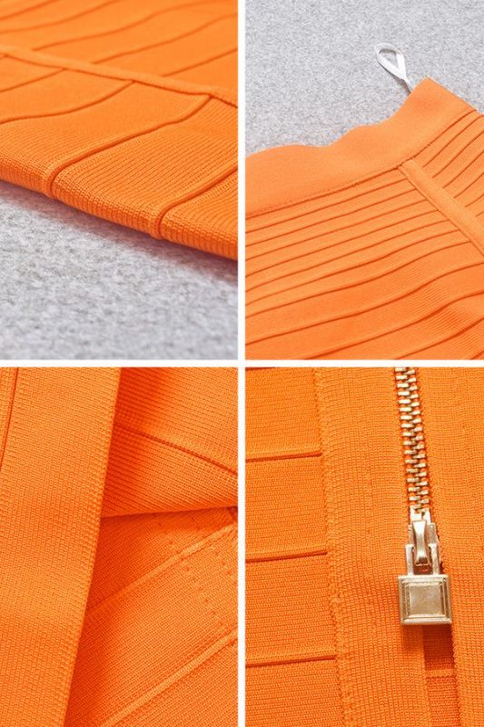 Pencil Bandage Knitted Knee Length Skirt - Apricot Orange