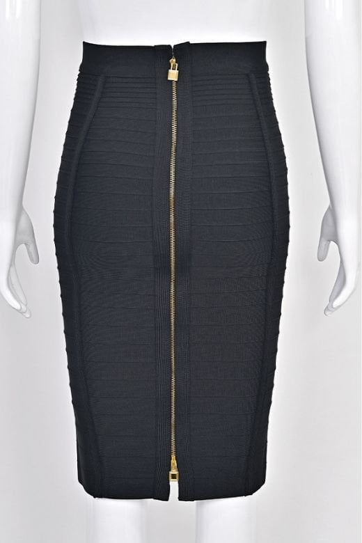 Pencil Bandage Knitted Knee Length Skirt - Classic Black