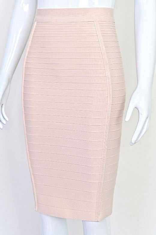 Pencil Bandage Knitted Knee Length Skirt - Cream