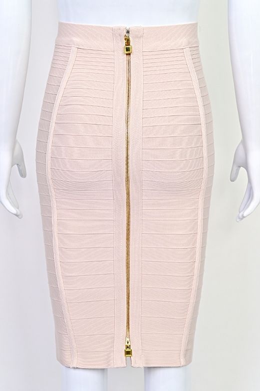 Pencil Bandage Knitted Knee Length Skirt - Cream