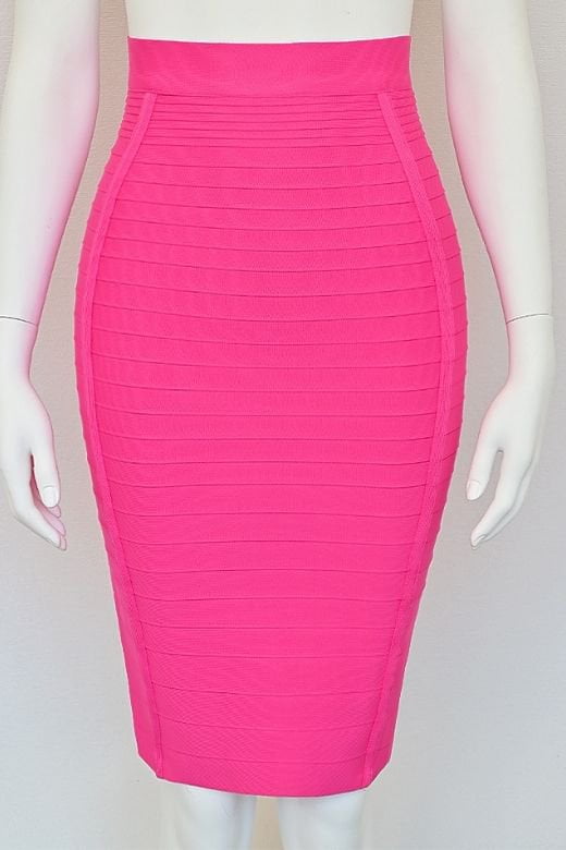Pencil Bandage Knitted Knee Length Skirt - Hot Pink