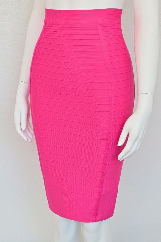 Pencil Bandage Knitted Knee Length Skirt - Hot Pink