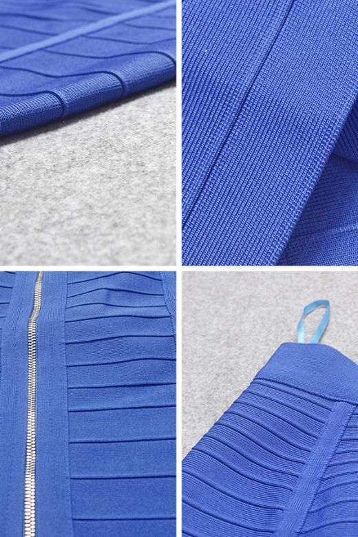 Pencil Bandage Knitted Knee Length Skirt - Navy Blue