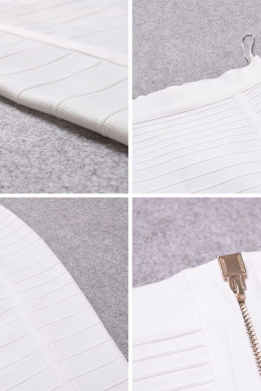 Pencil Bandage Knitted Knee Length Skirt - White Pearl