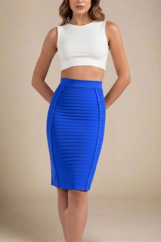 Pencil Bandage Knitted Knee Length Skirt - Royal Blue
