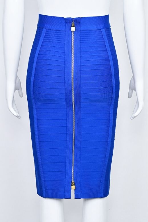 Pencil Bandage Knitted Knee Length Skirt - Royal Blue