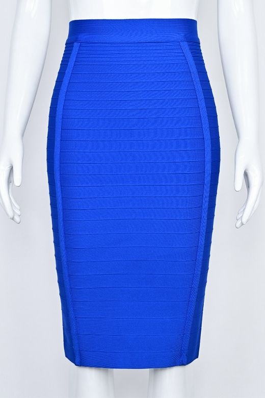 Pencil Bandage Knitted Knee Length Skirt - Royal Blue