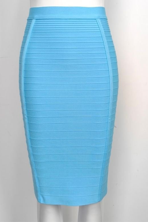 Pencil Bandage Knitted Knee Length Skirt - Sky Blue