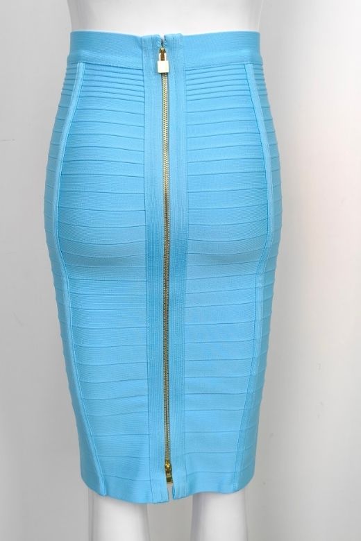Pencil Bandage Knitted Knee Length Skirt - Sky Blue