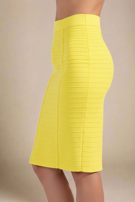 Pencil Bandage Knitted Knee Length Skirt - Sun Yellow