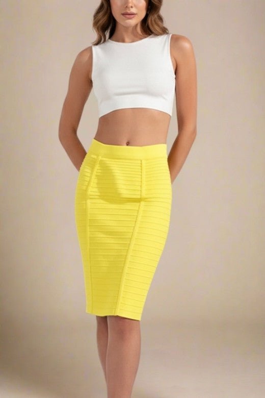 Pencil Bandage Knitted Knee Length Skirt - Sun Yellow
