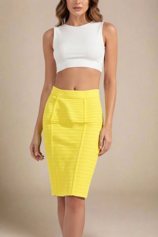 Pencil Bandage Knitted Knee Length Skirt - Sun Yellow