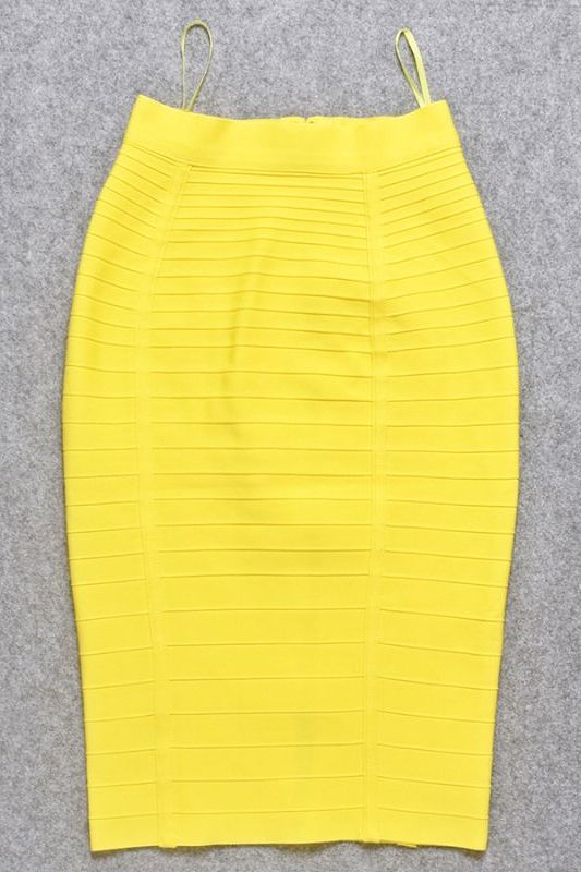Pencil Bandage Knitted Knee Length Skirt - Sun Yellow