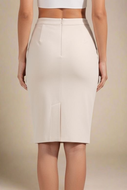 Pencil High Waist Bandage Knee Length Skirt - Cream