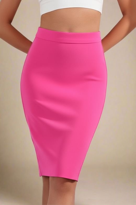 Pencil High Waist Bandage Knee Length Skirt - Hot Pink