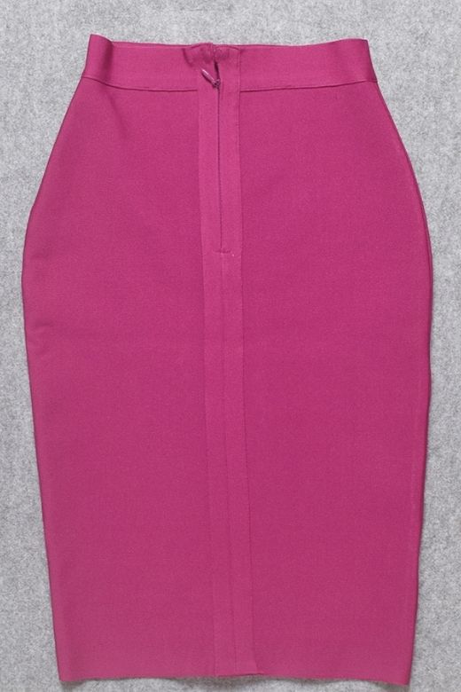 Pencil High Waist Bandage Knee Length Skirt - Magenta Pink