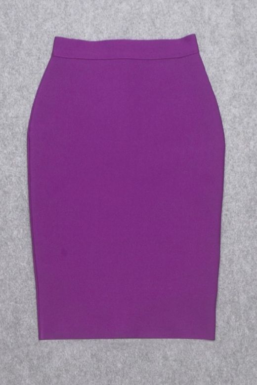 Pencil High Waist Bandage Knee Length Skirt - Plum Purple